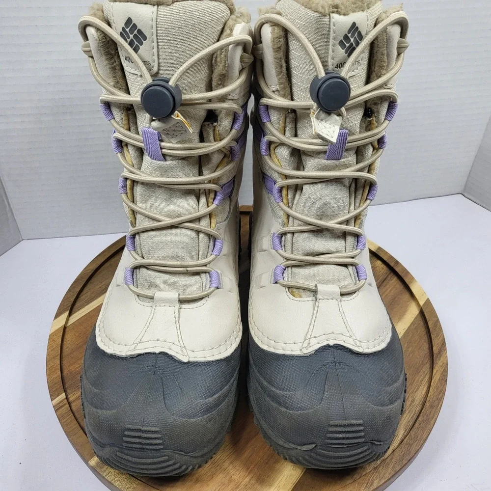 Columbia Bugaboot Celsius Youth Size 5 Snow Boots Waterproof 400g Beige Purple